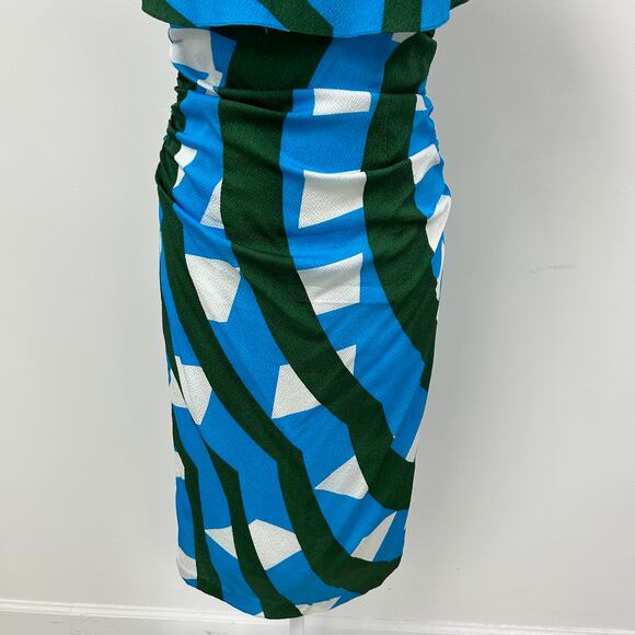 NWOT Tracy Reese Geometric Print Silk Off Shoulder Dress Womens 4 Blue Green - Picture 8 of 8